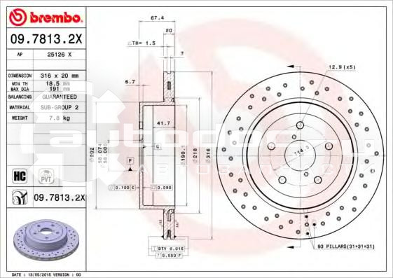 Диск тормозной BREMBO 0978132x фото цена описание применимость