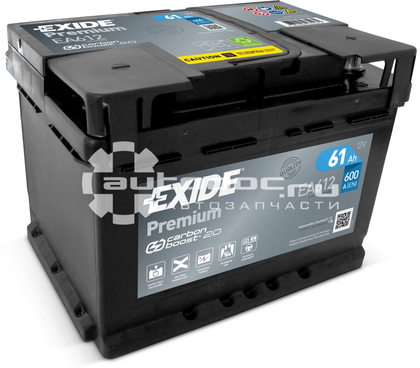 Купить аккумулятор EXIDE EA612 Premium 61 А | ч 12V 600EN обратной  полярности (242x175x175) в интернет-магазине Autodoc.ru. Большой  ассортимент автомобильных аккумуляторов EXIDE, отличный каталог подбора АКБ  по параметрам.