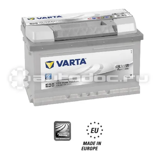 VARTA Батарея аккумуляторная SILVER DYNAMIC E38 74 А | Ч ОБР