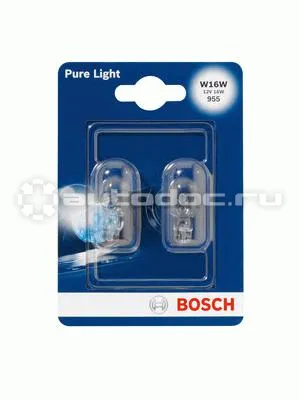 BOSCH Комплект ламп накаливания W2.1x9.5d W16W 12V 16W Pure Light (блистер 2шт )