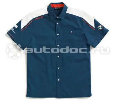 BMW | MINI | RR Мужская рубашка с коротким рукавом BMW Motorrad Motorsport Short Sleeve Shirt, Men, Blue | White