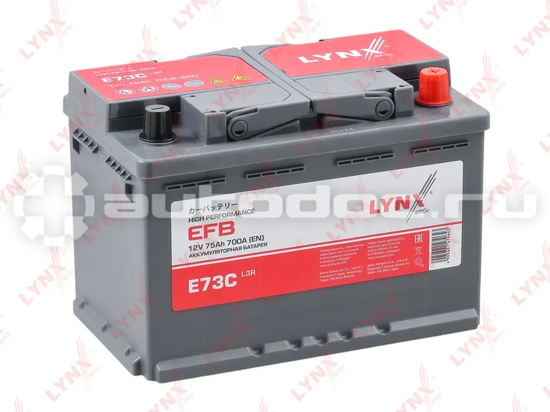LYNX Аккумулятор EFB 75 Ah, 700 A, обратная, 278x175x190