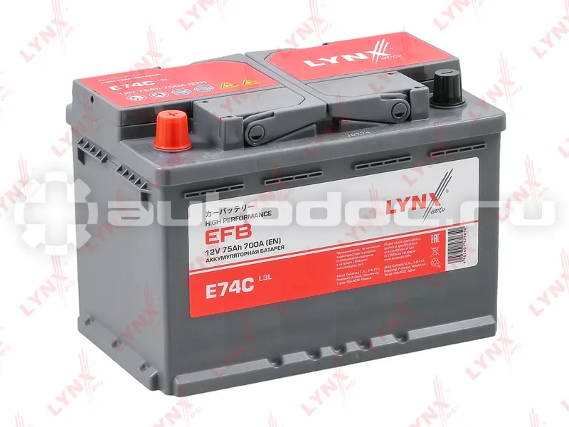 LYNX Аккумулятор EFB 75 Ah, 700 A, прямая, 278x175x190