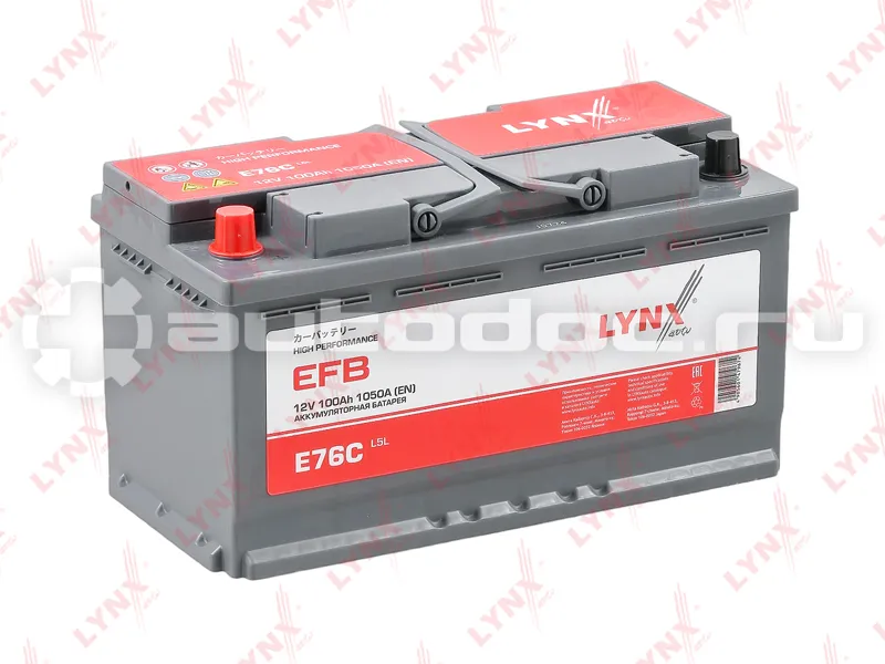 LYNX Аккумулятор EFB 100 Ah, 1050 A, прямая, 353x175x190
