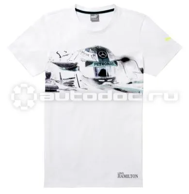 MERCEDES BENZ Мужская футболка Mens T-Shirt, MAMGP Graphic, Lewis Hamilton Helmet, White
