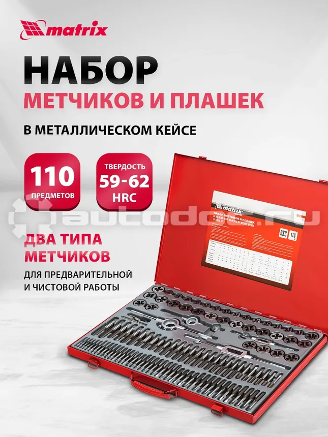 MATRIX Набор метчиков и плашек М2-М18, 110 шт. метал. кейс