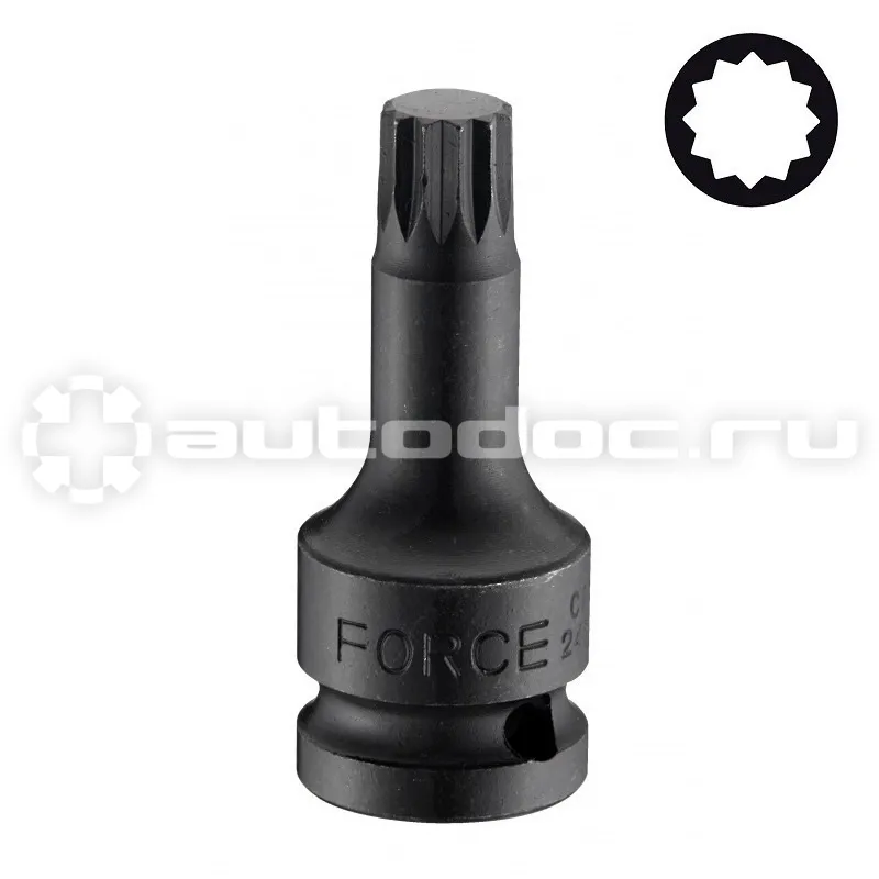 FORCE Головка бита DR.1/2" цельная ударная L=60мм под 12-ти лучевой шлиц Spline M8