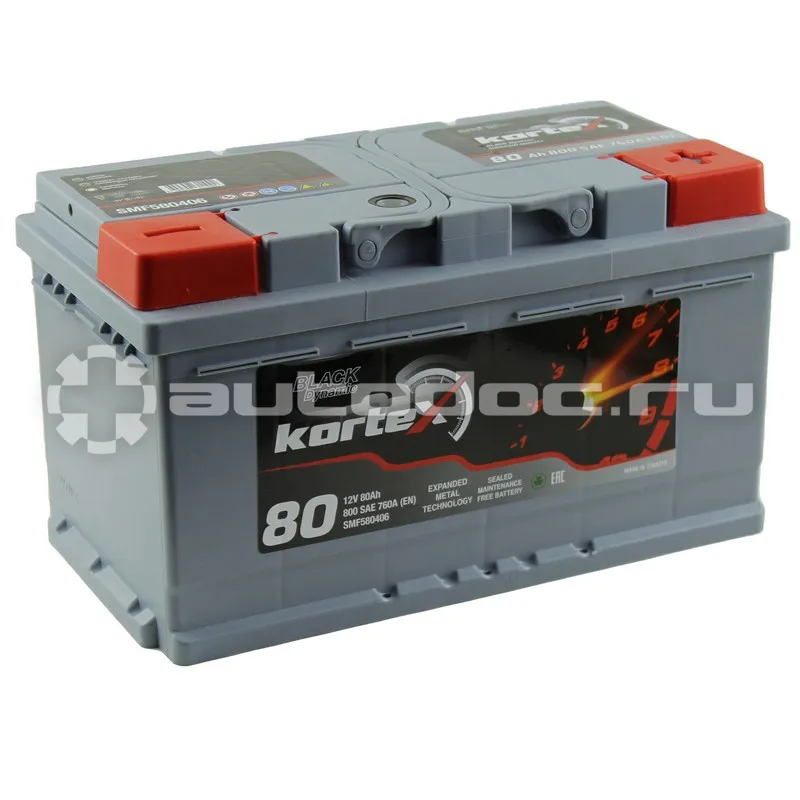 KORTEX Аккумуляторная батарея KORTEX BLACK Dynamic 6СТ 80 обр. низ. 315х175х175