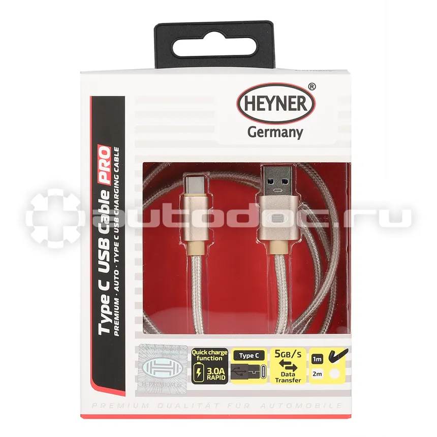 HEYNER Кабель Премиум TYP C USB 3.0 до 5Gb |  сек. 1 м. Золотой