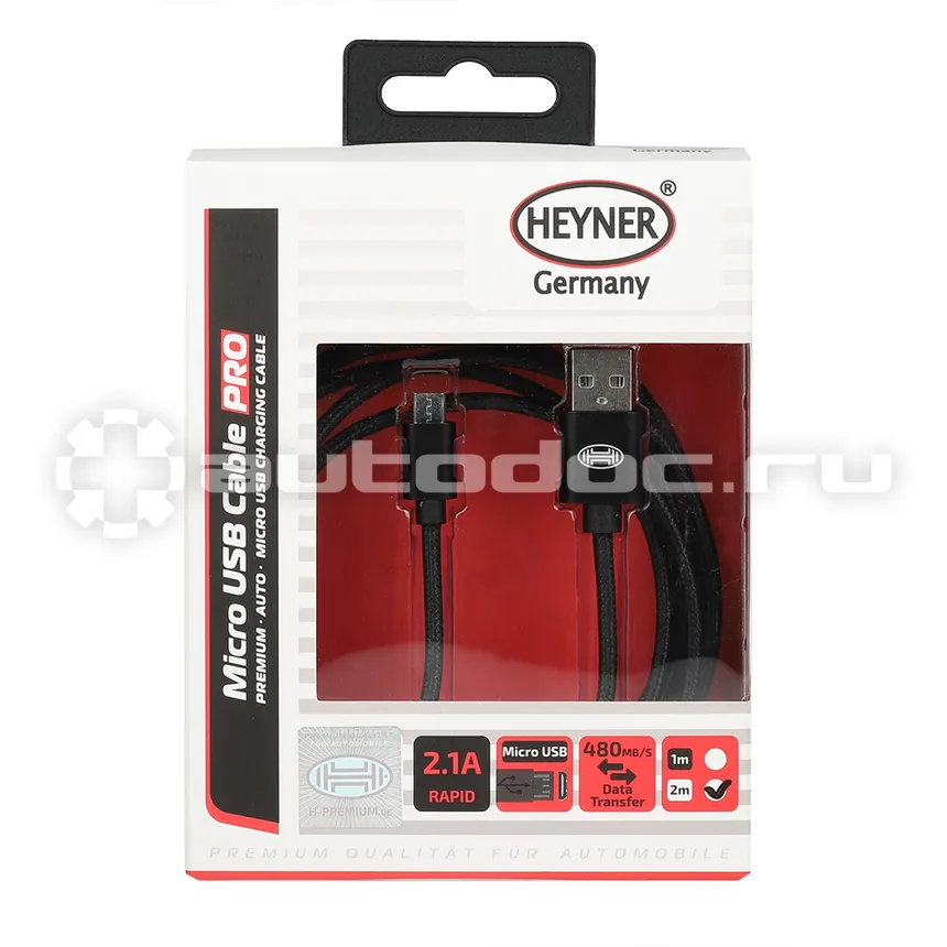 HEYNER Кабель Премиум Micro USB 2.0 до 480 Mb |  сек. 2 м. Черный
