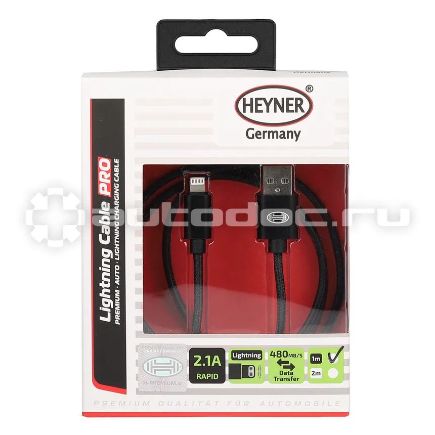 HEYNER Кабель Премиум Lightning USB 2.0 DATA Transfer до 480 Mb |  сек. 1 м. Черный
