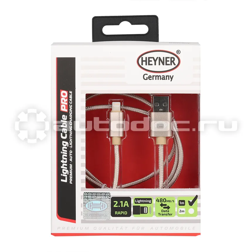 HEYNER Кабель Премиум Lightning USB 2.0 DATA Transfer до 480 Mb |  сек. 1 м. Золотой