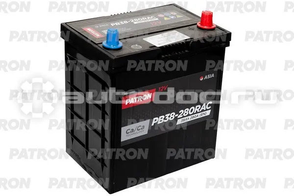 PATRON Аккумулятор ASIA 12V 38AH 280A ETN 0(R+) B19 187x127x202mm B00 9,4kg (тонкие клеммы)