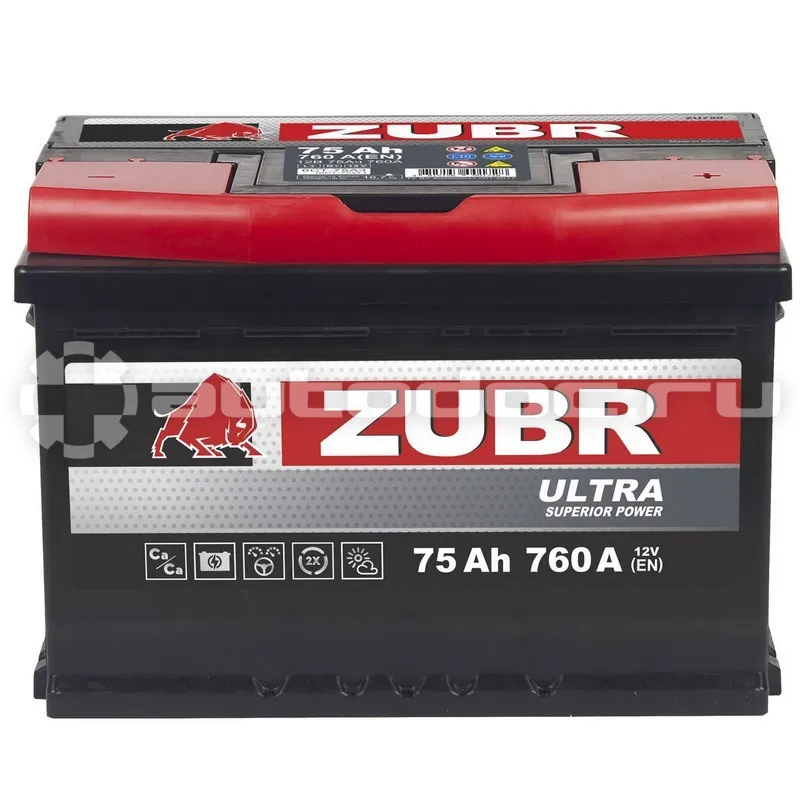 ZUBR Аккумулятор Ultra Asia 75Ah R+ (нижний борт), 261x175x225, 680А