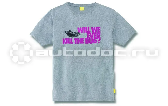 VAG Мужская футболка Volkswagen Beetle T-Shirt, Mens, Will We Ever Kill The Bug, Grey