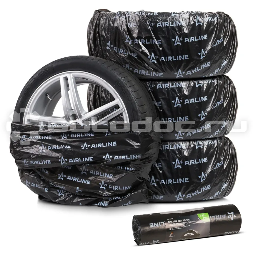 AIRLINE Пакеты для колес R12-22 PRO, 20 шт в рулоне, 115x115 см, ПНД повыш.прочн. 25 мкм, черн.