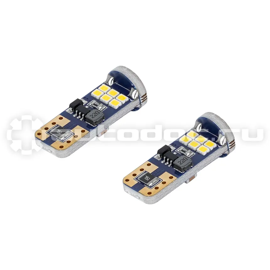 AIRLINE Лампа светодиодная W5W (T10) PRO, 6000K (Белый), 12В, 2.4Вт, 18LED, Биполярная, Обманка CAN bus