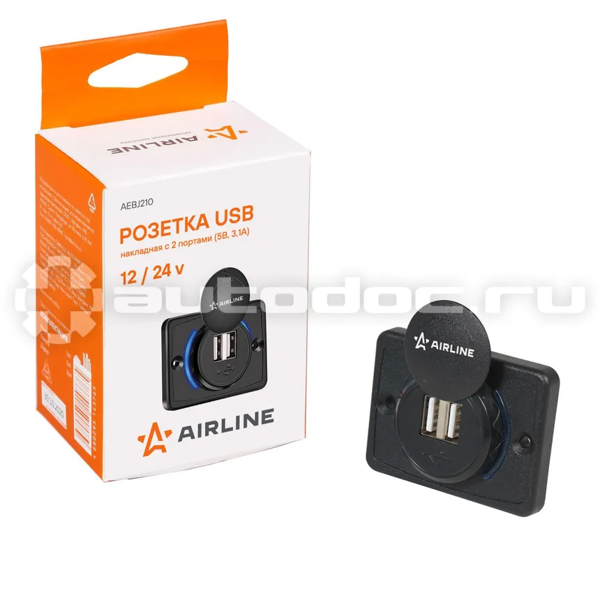 AIRLINE Розетка USB накладная c 2 портами (5В, 3.1А)