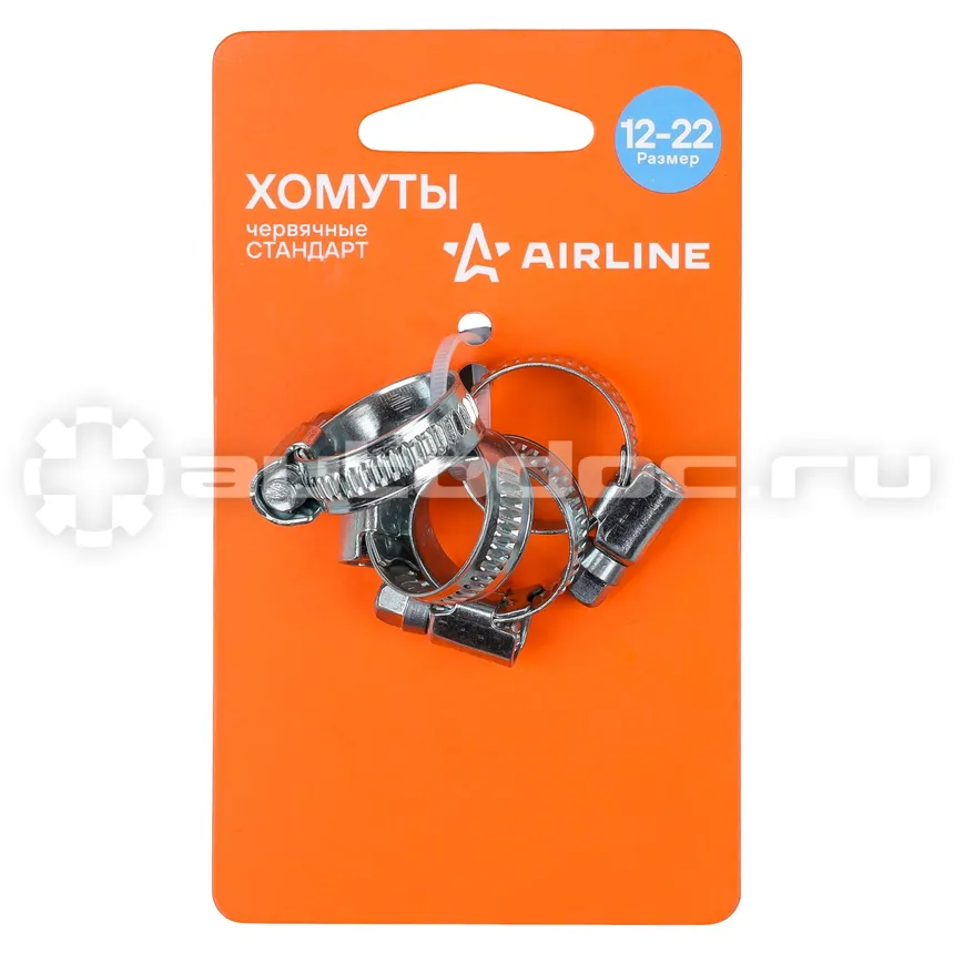 AIRLINE Хомуты 12-22/9мм, червячные,стандарт, W1(оцинк) 4шт., подложка
