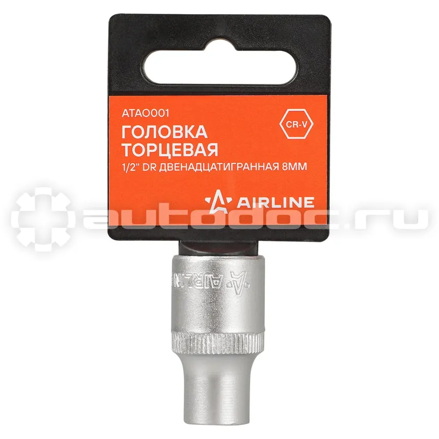 AIRLINE Головка торцевая 1/2"DR двенадцатигранная 8мм, L=38мм пласт.подвес