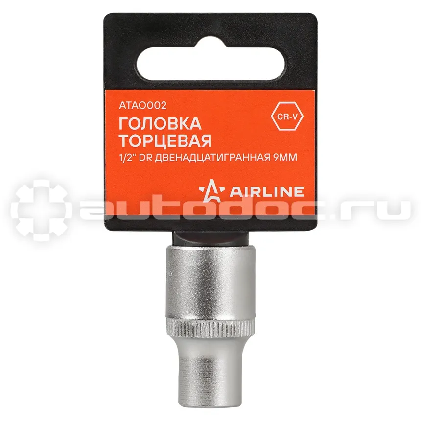 AIRLINE Головка торцевая 1/2"DR двенадцатигранная 9мм, L=38мм пласт.подвес
