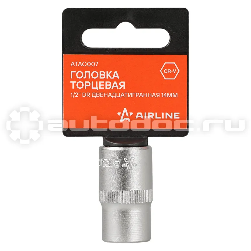 AIRLINE Головка торцевая 1/2"DR двенадцатигранная 14мм, L=38мм пласт.подвес