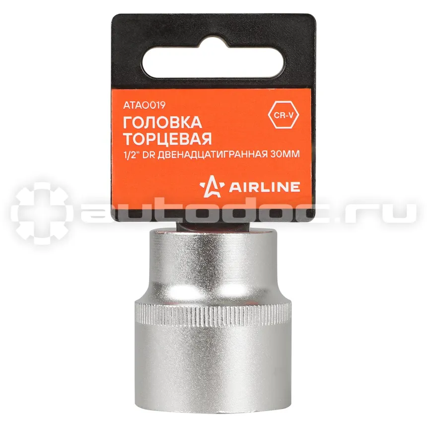 AIRLINE Головка торцевая 1/2"DR двенадцатигранная 30мм, L=38мм пласт.подвес