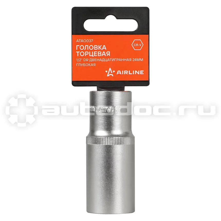 AIRLINE Головка торцевая 1/2"DR двенадцатигранная 24мм, L=78мм пласт.подвес