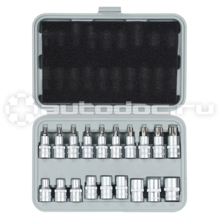 AIRLINE ATBS33 Набор головок 1 | 2" DR TORX E10-E24 и головок со вставками TORX T20-T70 длиной 55мм 19 предметов в кейсе