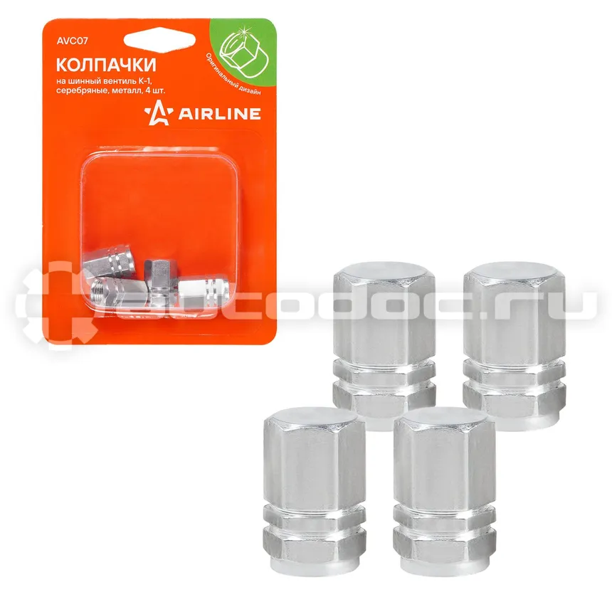 AIRLINE Колпачки на шинный вентиль K-1, серебряные, металл, 4 шт.