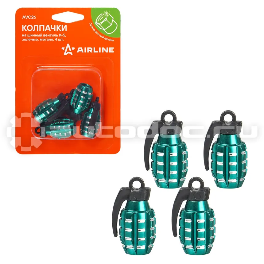 AIRLINE Колпачки на шинный вентиль K-5, зеленые, металл, 4 шт.