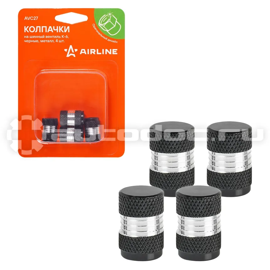 AIRLINE Колпачки на шинный вентиль K-6, черные, металл, 4 шт.