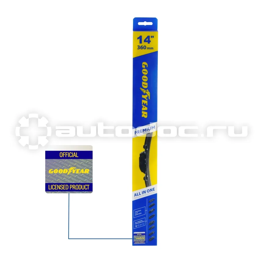 GOODYEAR Щетка стеклоочистителя бескаркасная PREMIUM 14" | 36 cm всесезонная, 8 переходников