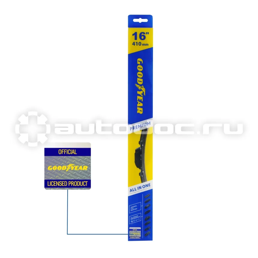 GOODYEAR Щетка стеклоочистителя бескаркасная PREMIUM 16" | 41 cm всесезонная, 8 переходников