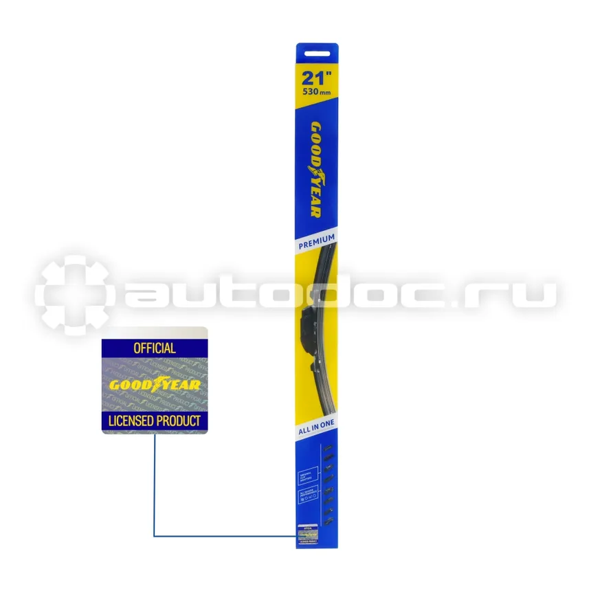 GOODYEAR Щетка стеклоочистителя бескаркасная PREMIUM 21" | 53 cm всесезонная, 8 переходников