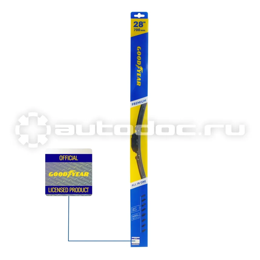 GOODYEAR Щетка стеклоочистителя бескаркасная PREMIUM 28" | 70 cm всесезонная, 8 переходников