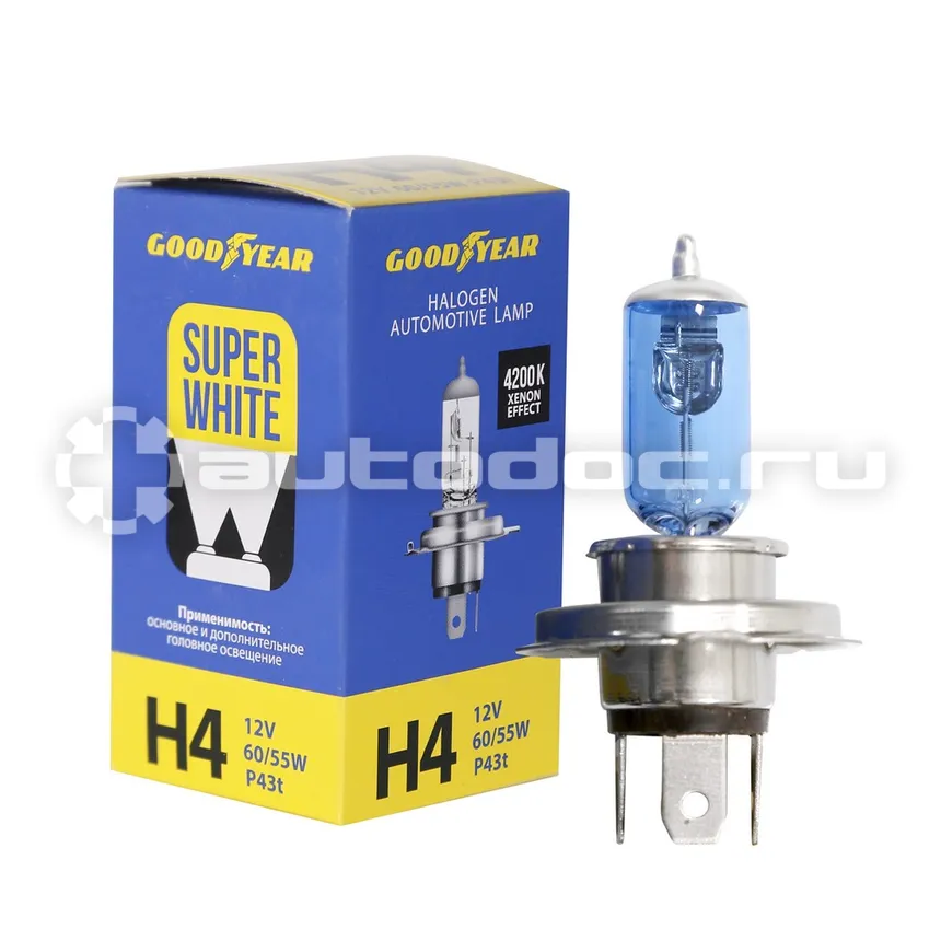 GOODYEAR Лампа галогенная Н4 12V 60 | 55W P43t Super White