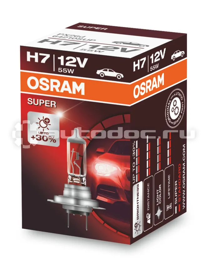 OSRAM Лампа галогенная H7 12V 55W 12V PX26D +30%