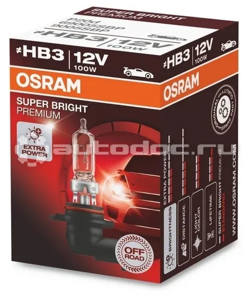 OSRAM Лампа галогенная HB3 12V-100W (P20d) Super Bright Premium