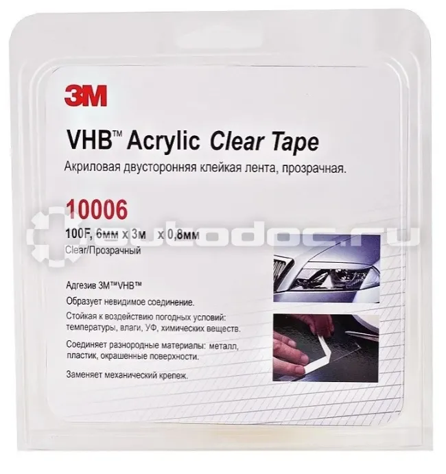3M Скотч двусторонний 100F 6ммх3м толщина 1,0мм, прозрачный