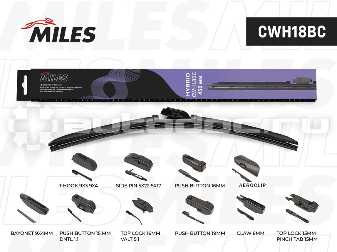 MILES Щетка стеклоочистителя 450 мм (18") гибридная (10 адаптеров)