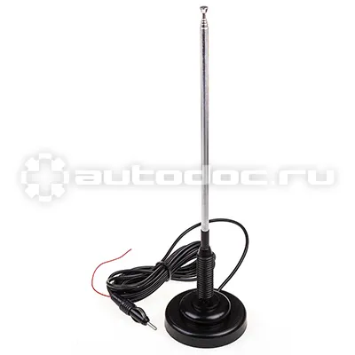 SKYWAY Антенна FM активная внутрисалонная на магните SW телескопическая (25-80см) пластиковый корпус d8см кабель 3м Черный