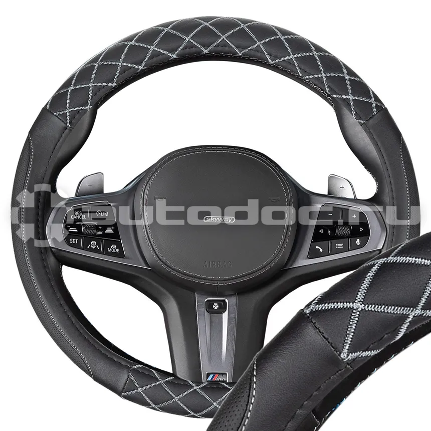 SKYWAY Оплетка экокожа M (37-39 см) Design Hit-3 Черная, серая строчка