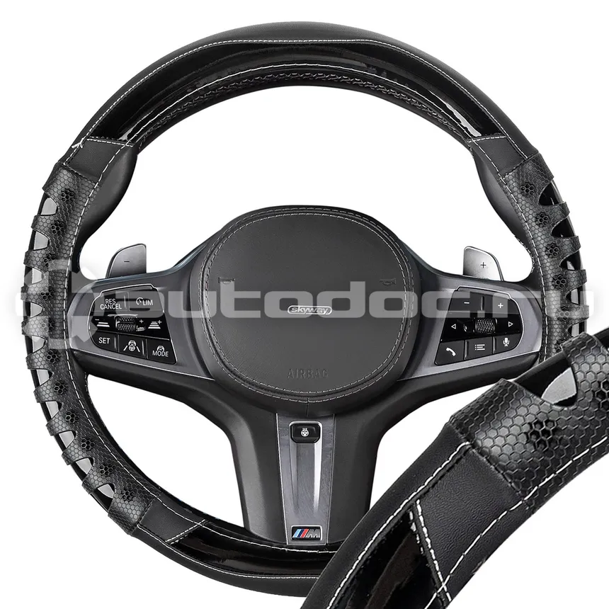 SKYWAY Оплетка экокожа M (37-39 см) Mix Racer-4 Черная, белая строчка