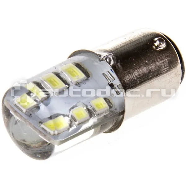 SKYWAY Автолампа диод S25 (P21 | 5W) 12V 12 SMD диодов BAY15d 2-конт Белая Противотуманные, стопы, задний ход, повороты