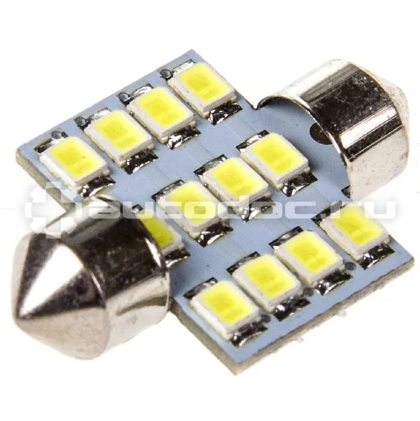 SKYWAY Автолампа диод T11 (C5W) 12V 12 SMD диодов 1-конт 36мм Белая Салон, номер