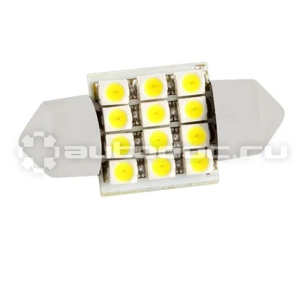 SKYWAY Автолампа диод T11(C5W) 12V 12 SMD диода c цоколем 31мм 1-контактная Белая Салон,номер min2