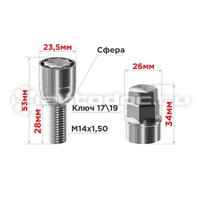 SKYWAY Болты секретки M14х1,50х28 Сфера вращ 2 кл хром