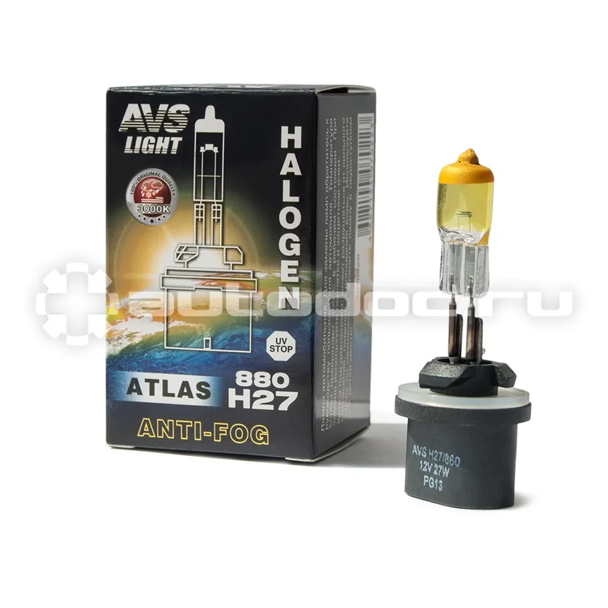 AVS Лампа галогенная ATLAS ANTI-FOG желтый H27 | 880 12V.27W