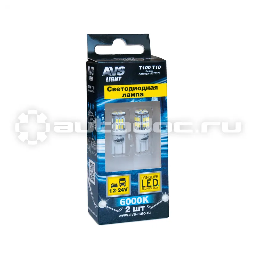 AVS Лампы светодиодные T10 T100  | белый |  (W2.1x9.5D) 30SMD 3014 9-30V W5